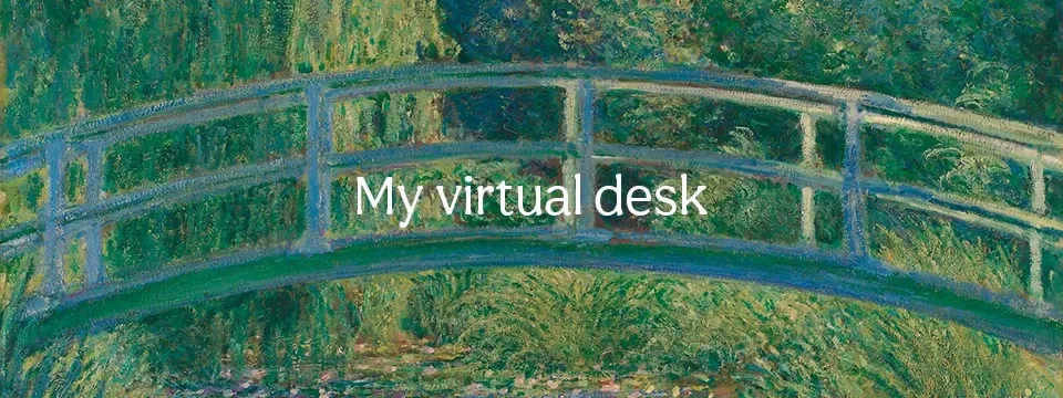 Web banner featuring bridge from Monet's Water Lilies with the text 'My Internet Corner' written on it